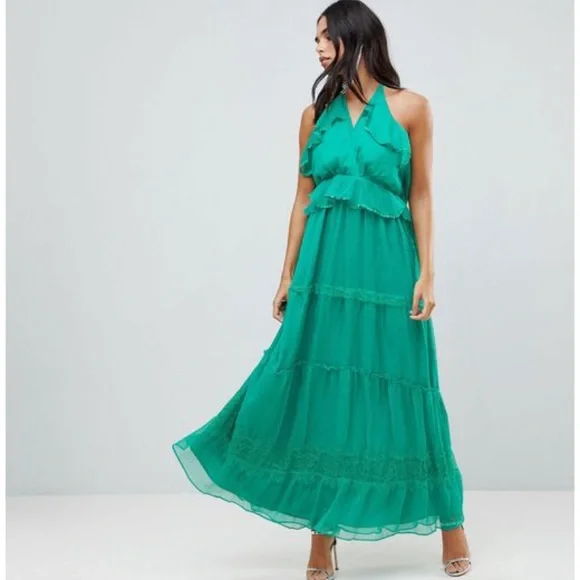 Adelyn Rae | Dresses | Adelyn Rae Green Frill Maxi Dress | Poshmark